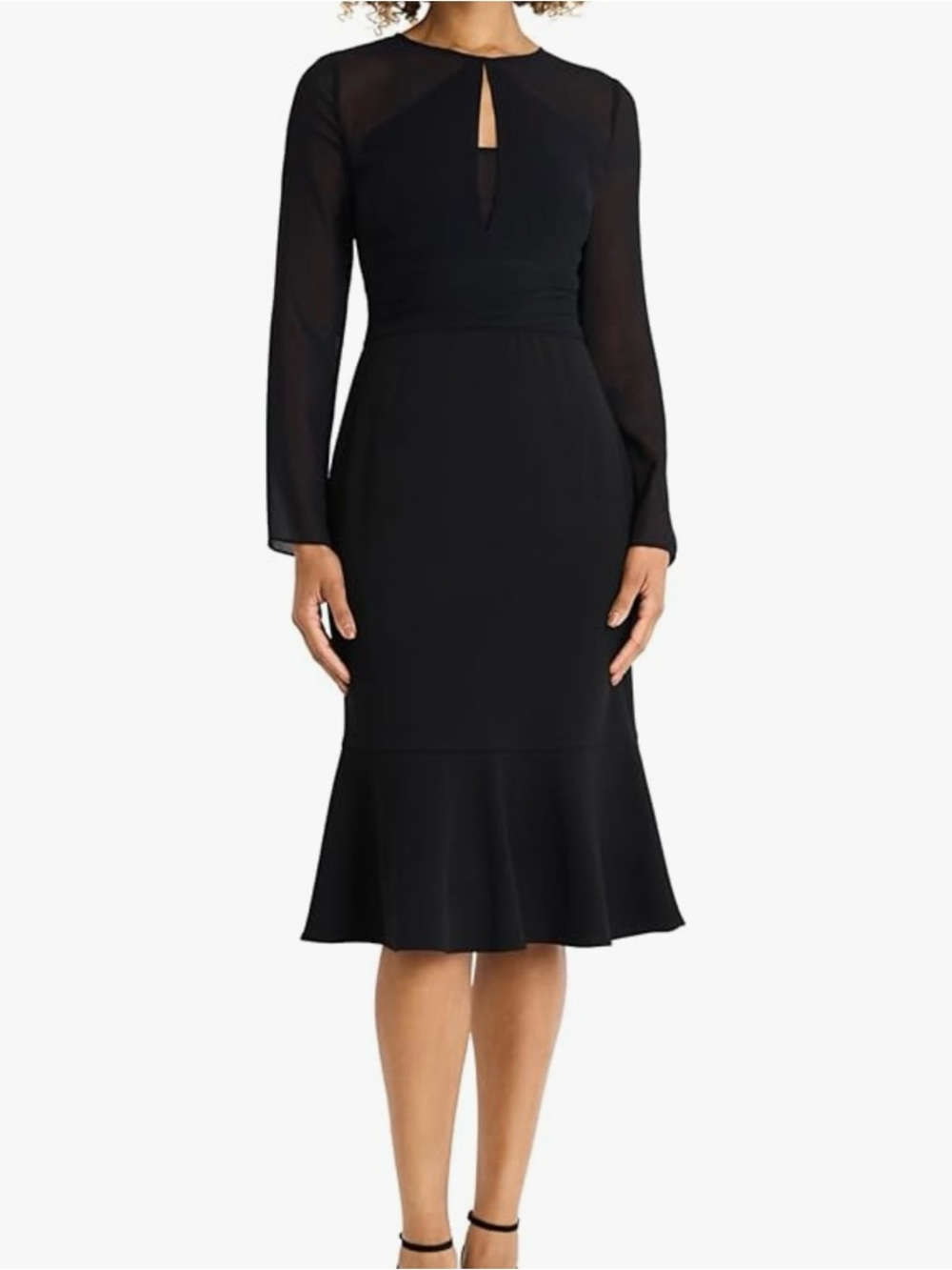 Maggy London women’s Elegant Black sheer Long-Sleeve Midi Dress Sz 8